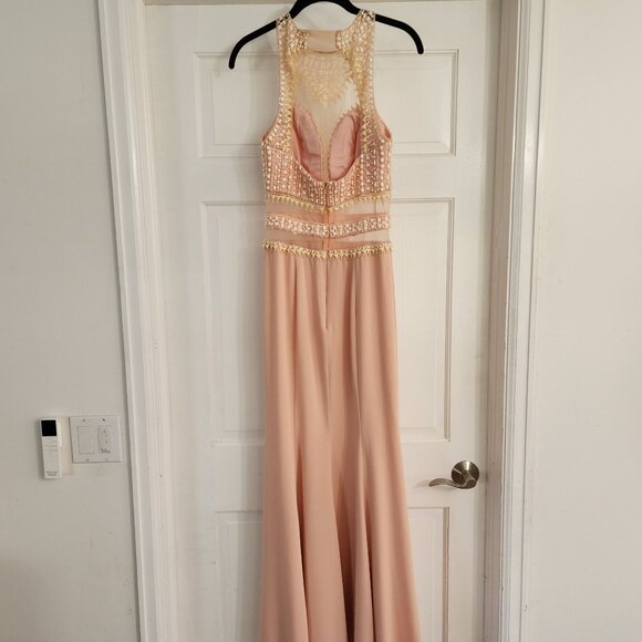 Cinderella Divine Beaded Peach Maxi Dress Size 4 Sheath Jewel Sleeveless Graduat - Picture 8 of 16